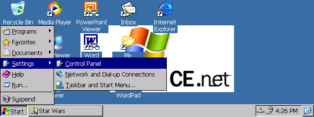 Windows CE .net 4.1 Start menu settings